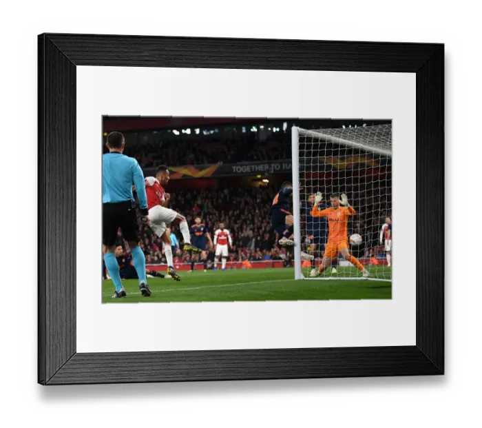 Framed Print : Pierre-Emerick Aubameyang Scores Third Goal: Arsenal vs Valencia, UEFA Europa League Semi-Final First Leg (2018-19)