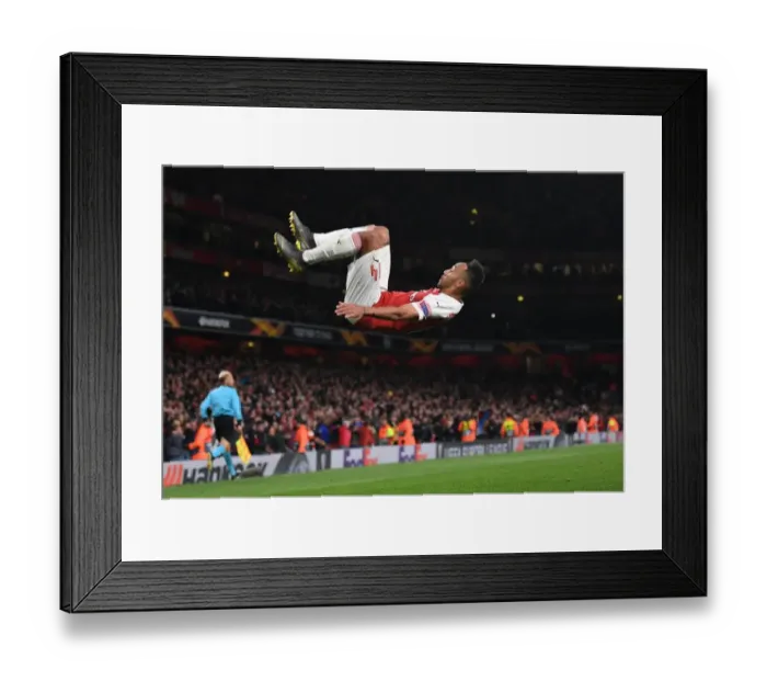 Framed Print : Arsenal's Aubameyang Scores Hat-Trick: Commanding 3-0 Lead in Europa League Semi-Final vs Valencia