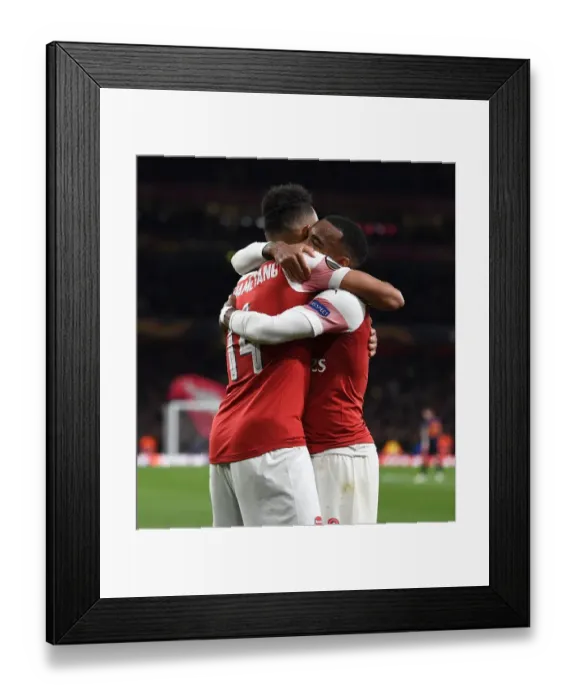 Framed Print : Arsenal's Aubameyang and Lacazette Celebrate Goals in Europa League Semi-Final vs Valencia