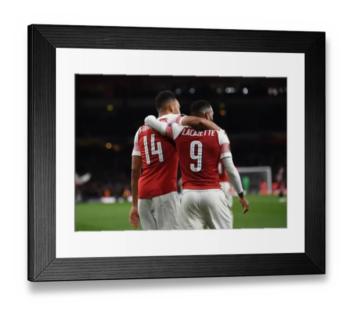 Framed Print : Arsenal's Aubameyang and Lacazette: Unstoppable Duo Celebrates Europa League Semi-Final Goals vs Valencia Framed Print : Arsenal's Aubameyang and Lacazette: Unstoppable Duo Celebrates Europa League Semi-Final Goals vs Valencia