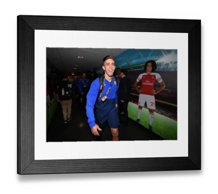 Framed Print : Arsenal vs Valencia: Gabriel's Determined Gaze in the UEFA Europa League Semi-Final First Leg Framed Print : Arsenal vs Valencia: Gabriel's Determined Gaze in the UEFA Europa League Semi-Final First Leg