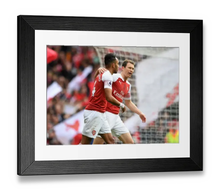 Framed Print : Arsenal's Aubameyang and Lichtsteiner Celebrate Goal Against Brighton & Hove Albion Framed Print : Arsenal's Aubameyang and Lichtsteiner Celebrate Goal Against Brighton & Hove Albion
