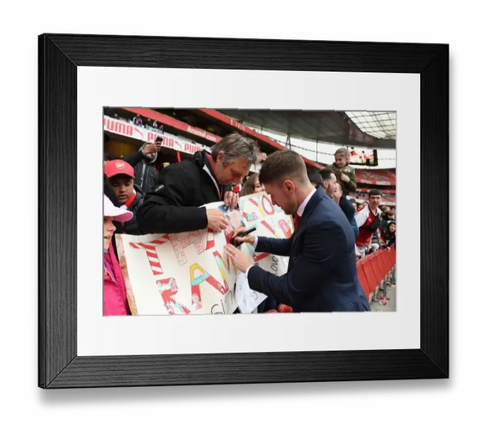 Framed Print : Aaron Ramsey Celebrates with Arsenal Fans after Arsenal v Brighton & Hove Albion Match, Premier League 2018-19
