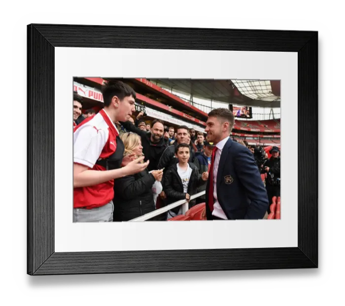 Framed Print : Aaron Ramsey Celebrates with Arsenal Fans: Victory over Brighton & Hove Albion, Premier League 2018-19