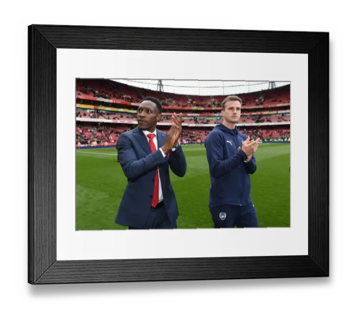 Framed Print : Arsenal Players Danny Welbeck and Rob Holding Celebrate with Fans after Victory over Brighton & Hove Albion
