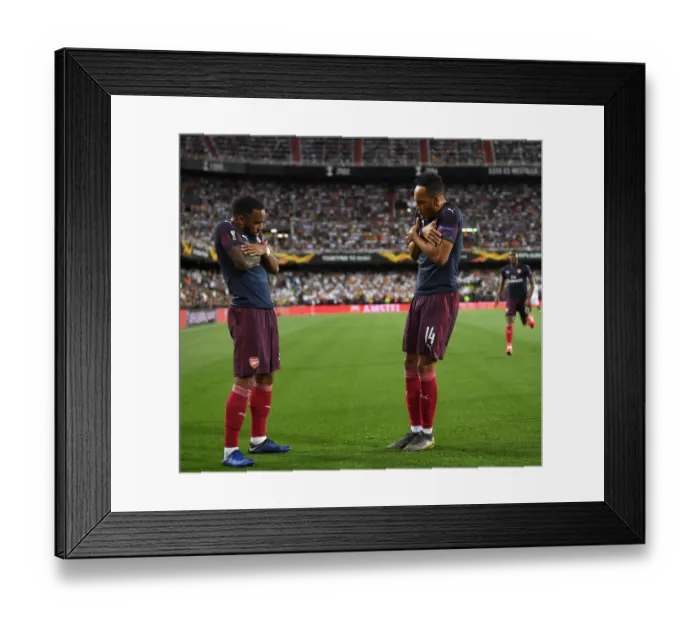 Framed Print : Arsenal's Aubameyang and Lacazette: Europa League Semi-Final Goal Celebration