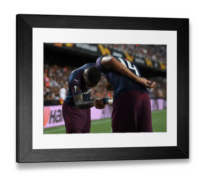 Framed Print : Arsenal's Aubameyang and Lacazette: Europa League Semi-Final Goal Celebration vs Valencia