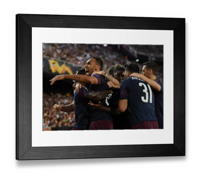 Framed Print : Arsenal's Aubameyang Scores in Europa League Semi-Final against Valencia Framed Print : Arsenal's Aubameyang Scores in Europa League Semi-Final against Valencia