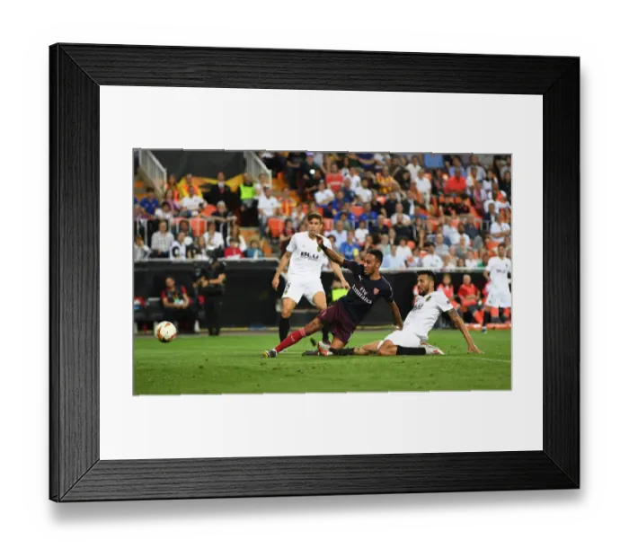 Framed Print : Aubameyang Scores Third Goal: Arsenal Secures Europa League Final Spot vs. Valencia (2018-19)