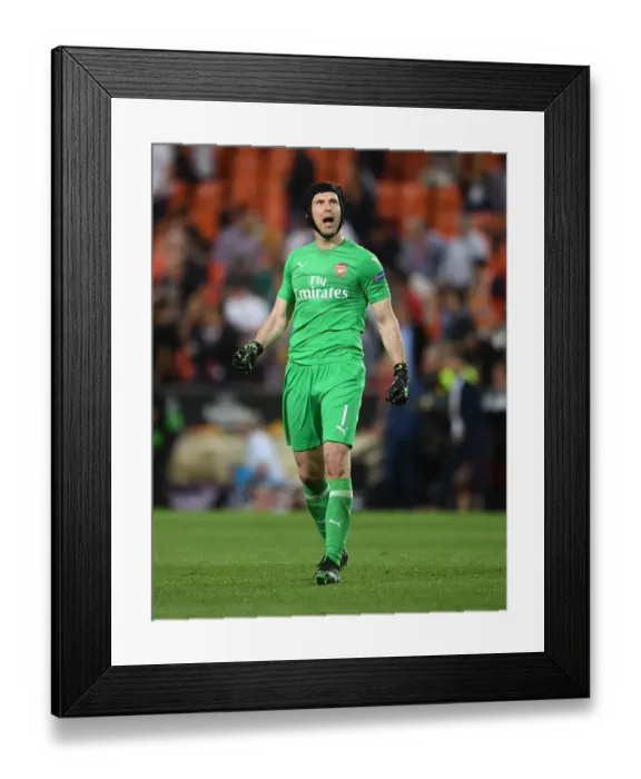 Framed Print : Arsenal's Europa League Victory: Petr Cech Celebrates Historic Semi-Final Triumph over Valencia Framed Print : Arsenal's Europa League Victory: Petr Cech Celebrates Historic Semi-Final Triumph over Valencia