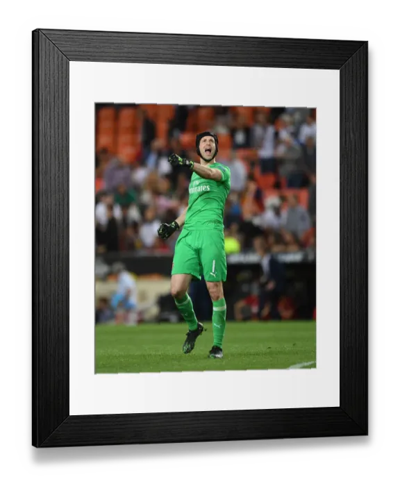 Framed Print : Arsenal's Europa League Victory: Petr Cech Celebrates Historic Semi-Final Triumph over Valencia Framed Print : Arsenal's Europa League Victory: Petr Cech Celebrates Historic Semi-Final Triumph over Valencia