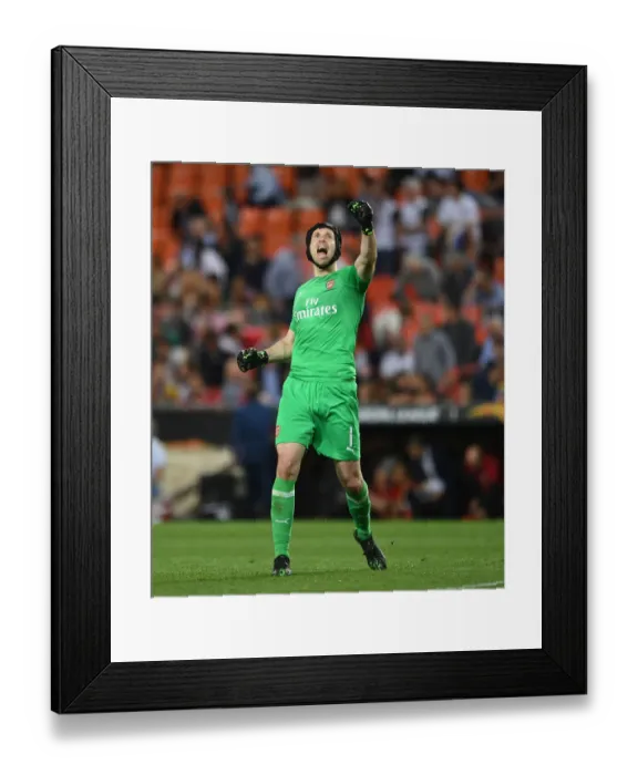 Framed Print : Arsenal's Europa League Victory: Petr Cech Celebrates Historic Semi-Final Win over Valencia