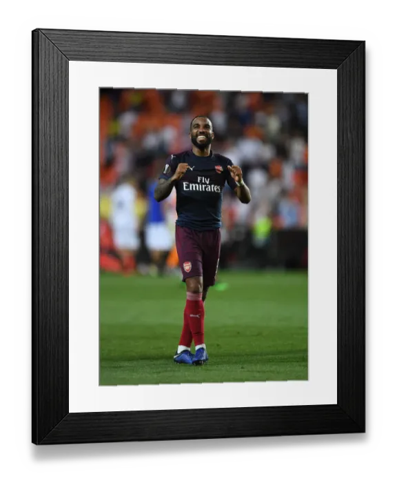 Framed Print : Alexandre Lacazette's Celebration: Arsenal Advance to Europa League Final after Dramatic Second Leg Win over Valencia