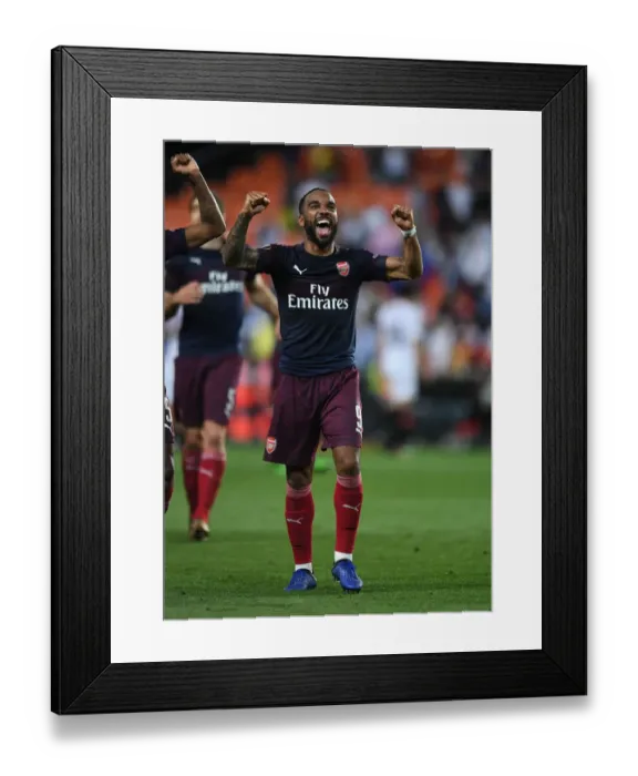 Framed Print : Alexandre Lacazette's Euphoric Celebration: Arsenal's Europa League Semi-Final Victory Over Valencia (2018-19)
