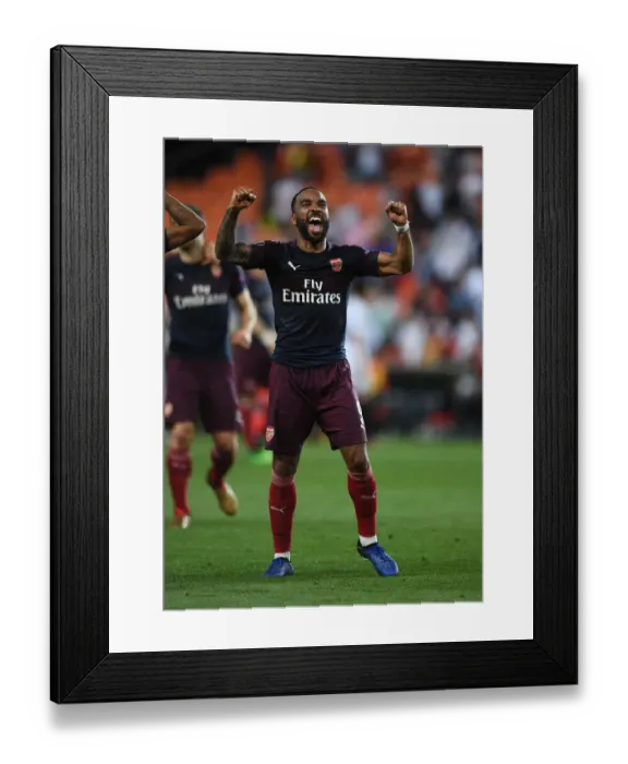 Framed Print : Alexandre Lacazette's Europa League Celebration: Arsenal Secures Semi-Final Victory over Valencia
