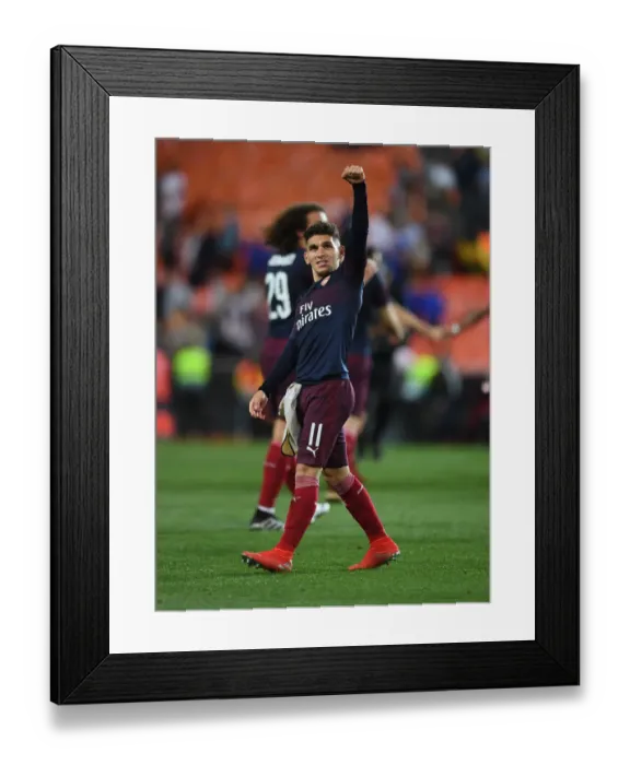 Framed Print : Arsenal's Lucas Torreira Celebrates Semi-Final Victory over Valencia in Europa League Framed Print : Arsenal's Lucas Torreira Celebrates Semi-Final Victory over Valencia in Europa League
