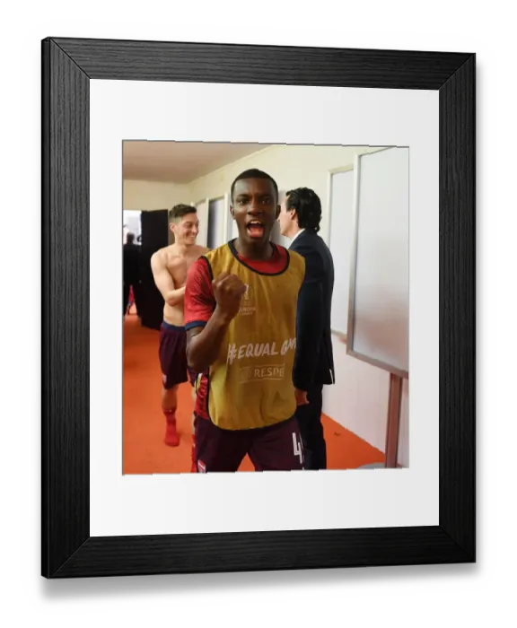 Framed Print : Eddie Nketiah's Celebration: Arsenal Secures Europa League Final Spot vs. Valencia
