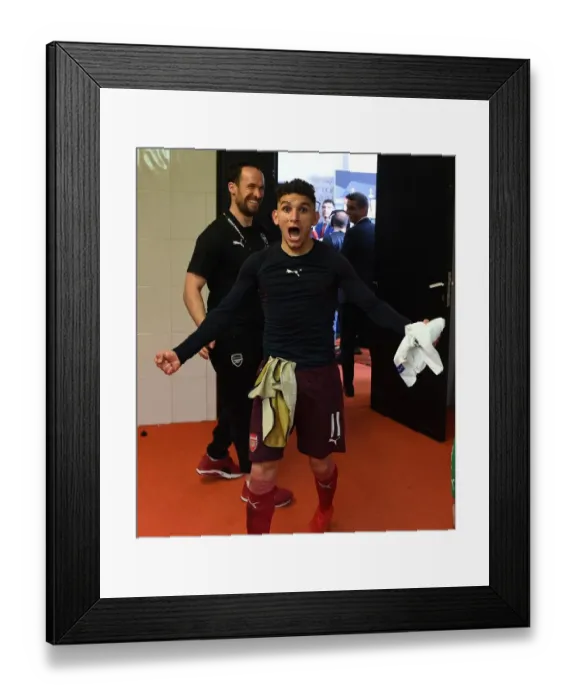 Framed Print : Arsenal's Europa League Triumph: Lucas Torreira Celebrates Final Victory over Valencia Framed Print : Arsenal's Europa League Triumph: Lucas Torreira Celebrates Final Victory over Valencia