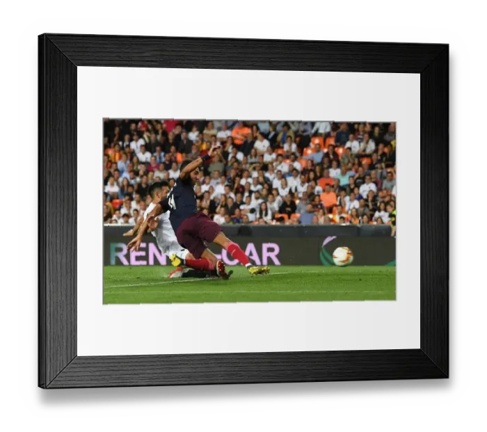 Framed Print : Aubameyang Scores as Arsenal Advance to Europa League Final: Valencia vs Arsenal, Semi-Final Second Leg