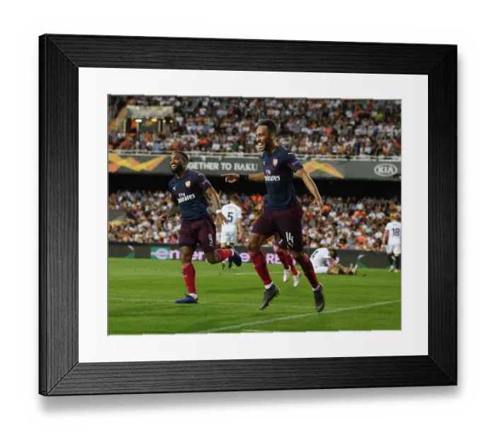 Framed Print : Arsenal's Aubameyang and Lacazette Celebrate Goals in Europa League Semi-Final against Valencia
