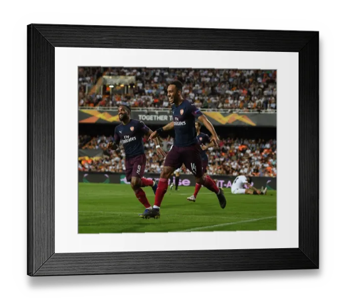 Framed Print : Arsenal's Aubameyang and Lacazette Celebrate Goals in Europa League Semi-Final vs Valencia