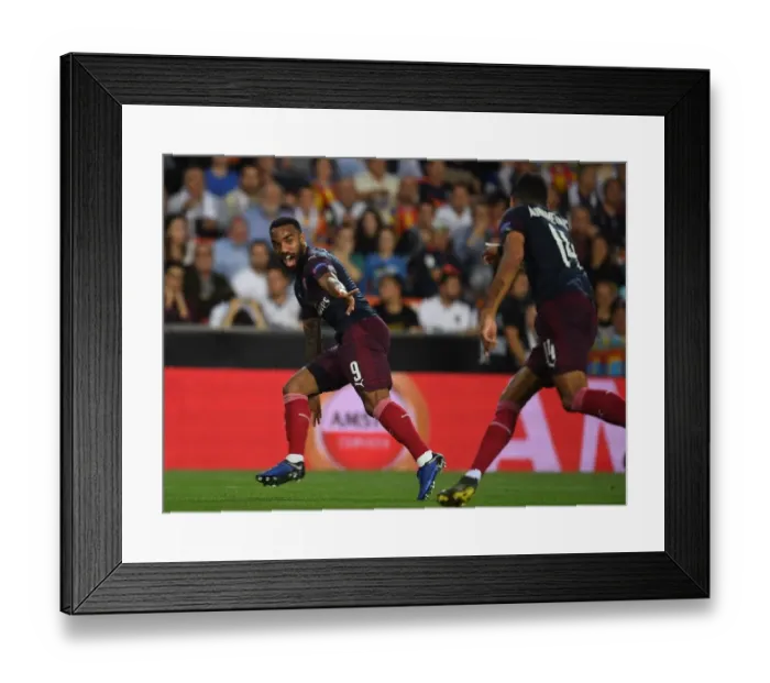 Framed Print : Arsenal's Aubameyang and Lacazette Celebrate Goal in Europa League Semi-Final vs Valencia