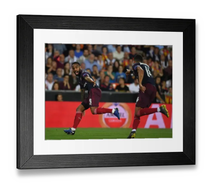 Framed Print : Arsenal's Aubameyang and Lacazette Celebrate Goal in Europa League Semi-Final vs Valencia