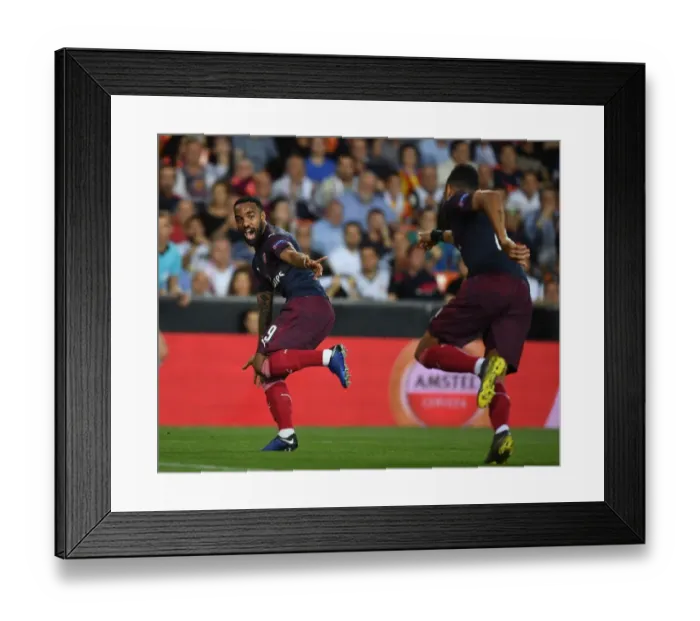 Framed Print : Arsenal's Aubameyang and Lacazette Celebrate Goal in Europa League Semi-Final vs Valencia