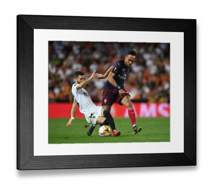 Framed Print : Aubameyang Breaks Past Valencia's Gaya in Europa League Semi-Final Showdown