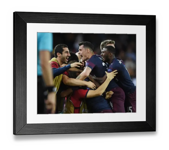 Framed Print : Arsenal's Double Trouble: Mkhitaryan, Xhaka, Maitland-Niles Celebrate Europa League Semi-Final Goals vs Valencia Framed Print : Arsenal's Double Trouble: Mkhitaryan, Xhaka, Maitland-Niles Celebrate Europa League Semi-Final Goals vs Valencia