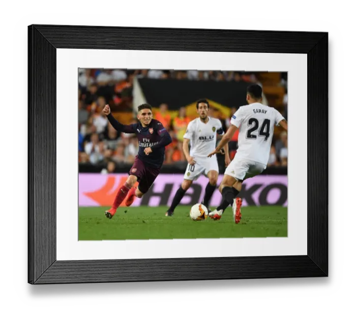 Framed Print : Arsenal's Lucas Torreira Clashes with Valencia's Ezequiel Garay in UEFA Europa League Semi-Final