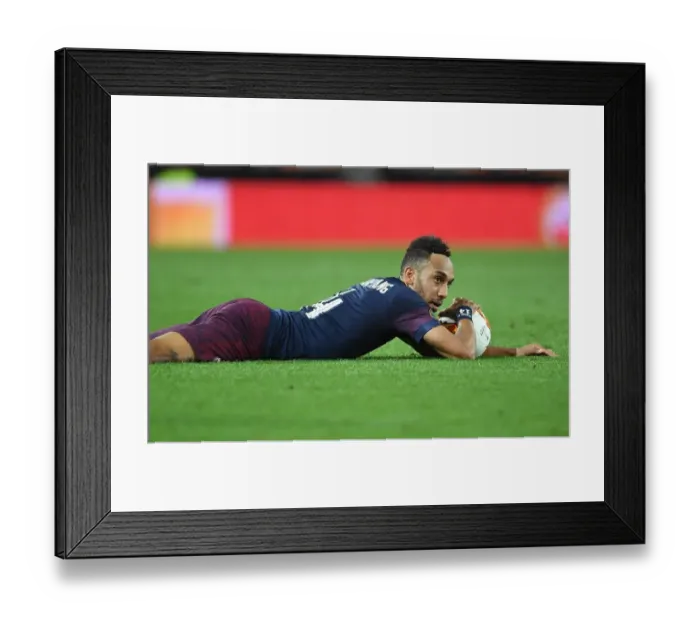 Framed Print : Arsenal's Aubameyang Clashes with Valencia in Europa League Semi-Final Showdown