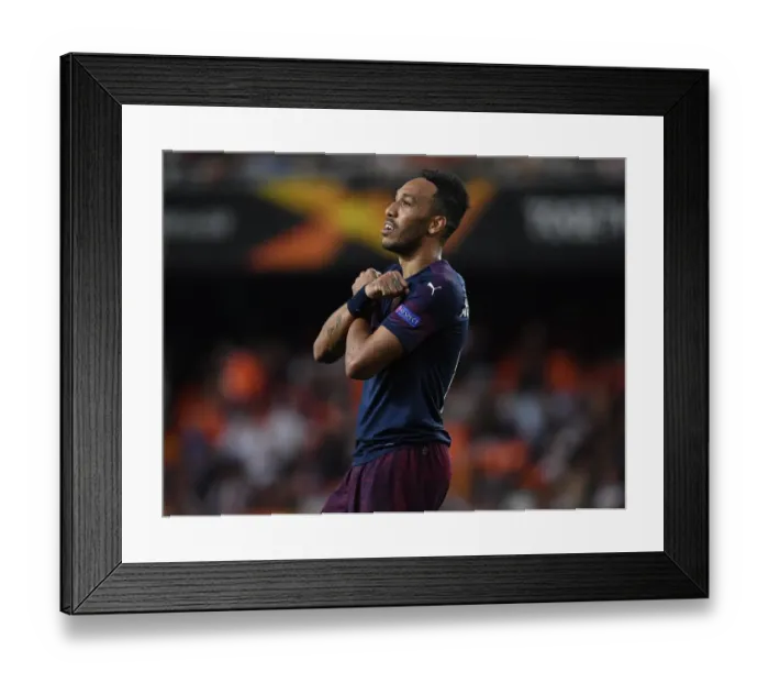 Framed Print : Aubameyang's Brace: Arsenal Secures Europa League Final Spot vs. Chelsea (Valencia v Arsenal, 2018-19 Semi-Finals)