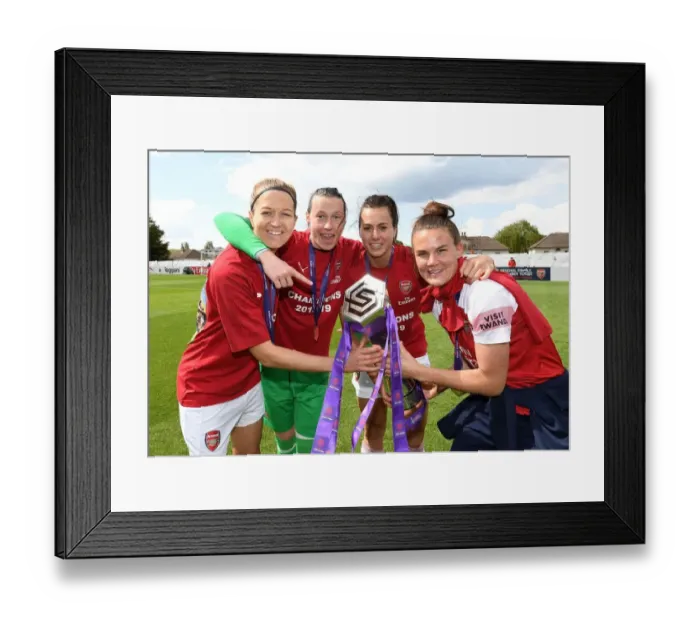 Framed Print : Arsenal Women's Historic WSL Title Win: Celebrating with Janni Arnth, Pauline Peyraud-Magnin, Viki Schnaderbeck, and Katrine Veje