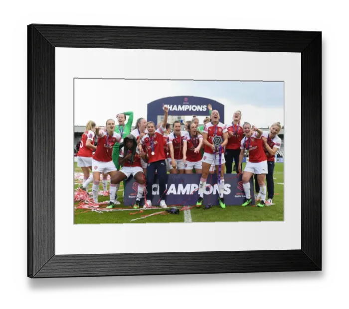 Framed Print : BOREHAMWOOD, ENGLAND - MAY 11: The Arsenal Women lift the WSL Trophy after the match between Arsenal Women