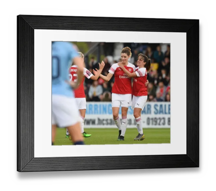 Framed Print : Arsenal Women: A Team United - Van de Donk Comforts Substituted Bloodworth