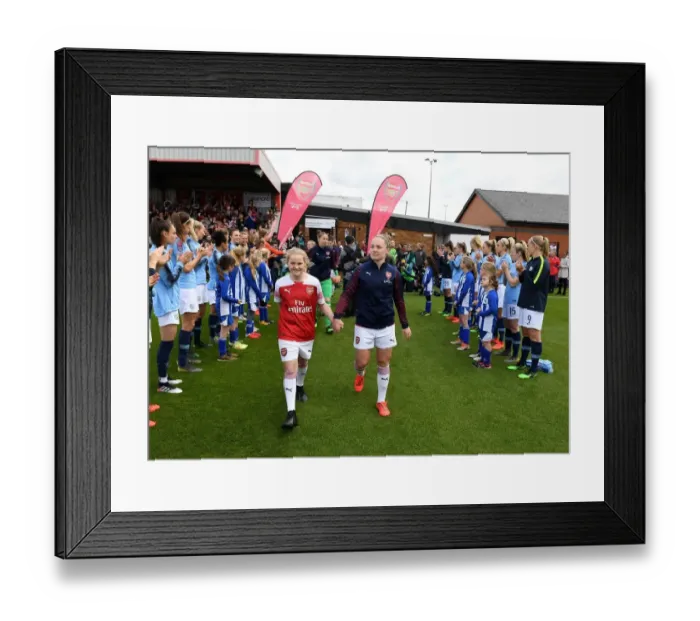 Framed Print : Arsenal Women Honored with Guard of Honor by Manchester City Women Ahead of WSL Match