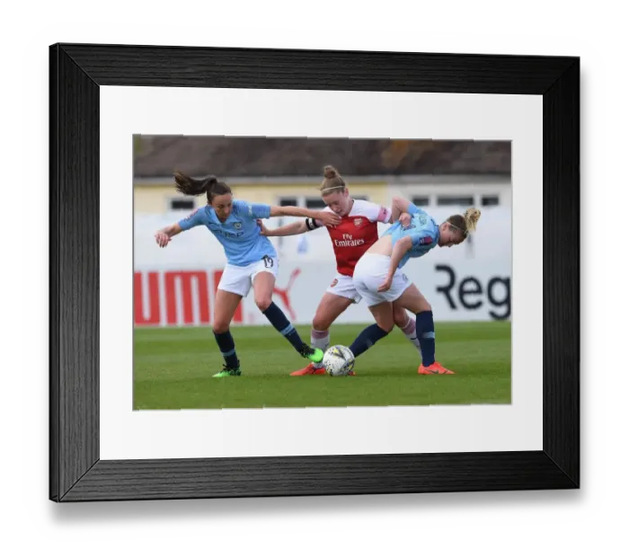 Framed Print : Clash of Midfield Maestros: Kim Little vs. Caroline Weir & Keira Walsh (Arsenal Women vs. Manchester City Women) Framed Print : Clash of Midfield Maestros: Kim Little vs. Caroline Weir & Keira Walsh (Arsenal Women vs. Manchester City Women)