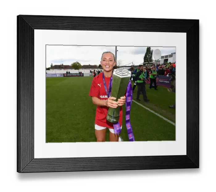 Framed Print : Arsenal Women's Katie McCabe Celebrates WSL Title Win with the Trophy