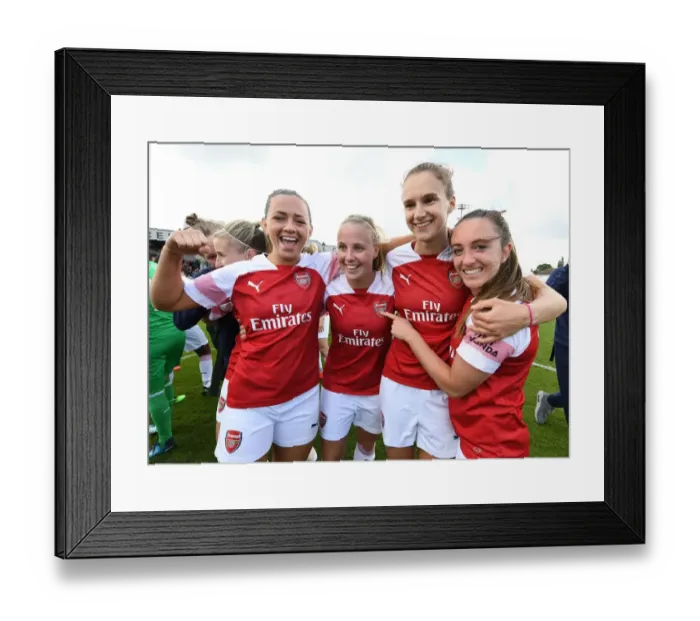 Framed Print : Arsenal Women's Historic Victory: McCabe, Mead, Quinn, Evans Celebrate Championship Title Over Manchester City