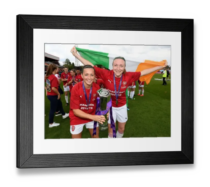 Framed Print : Arsenal Women's Historic WSL Title Win: Quinn and McCabe Lift the Trophy Framed Print : Arsenal Women's Historic WSL Title Win: Quinn and McCabe Lift the Trophy