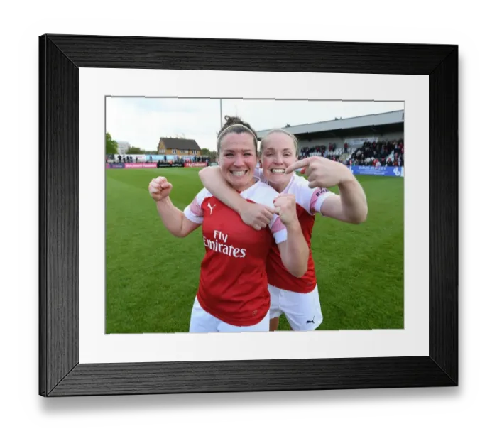 Framed Print : Arsenal Women's Mitchell and Little in Triumphant Victory Celebration