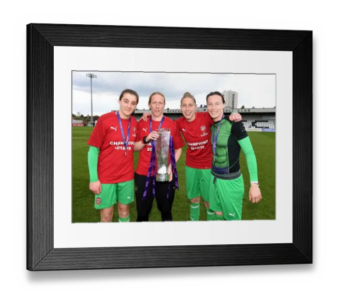 Framed Print : Arsenal Women Celebrate Historic WSL Title: Goalkeepers Lift the Trophy Framed Print : Arsenal Women Celebrate Historic WSL Title: Goalkeepers Lift the Trophy