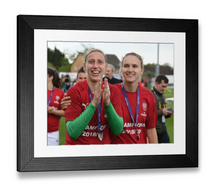 Framed Print : Arsenal Women Celebrate with Fans: Van Veenendaal and Miedema (WSL) Framed Print : Arsenal Women Celebrate with Fans: Van Veenendaal and Miedema (WSL)