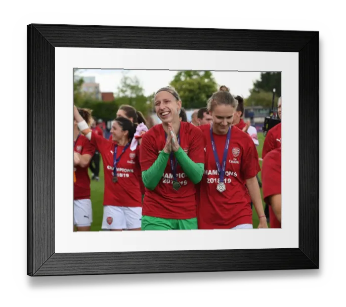 Framed Print : Arsenal Women Celebrate Championship Win with Fans: Van Veenendaal and Miedema's Triumphant Moment