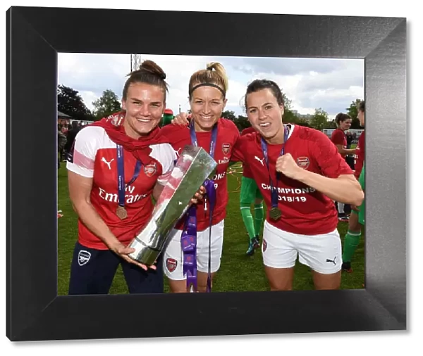 Arsenal Women Celebrate WSL Title Triumph with Katrine Veje, Janni Arnth, and Viki Schnaderbeck