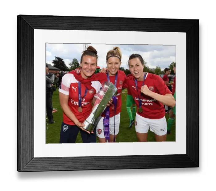 Framed Print : Arsenal Women Celebrate WSL Title Triumph with Katrine Veje, Janni Arnth, and Viki Schnaderbeck