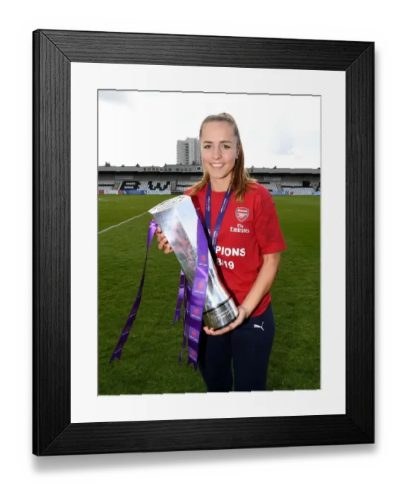 Framed Print : Arsenal Women's Football Team: Celebrating WSL Title Victory with Lia Walti and the Trophy