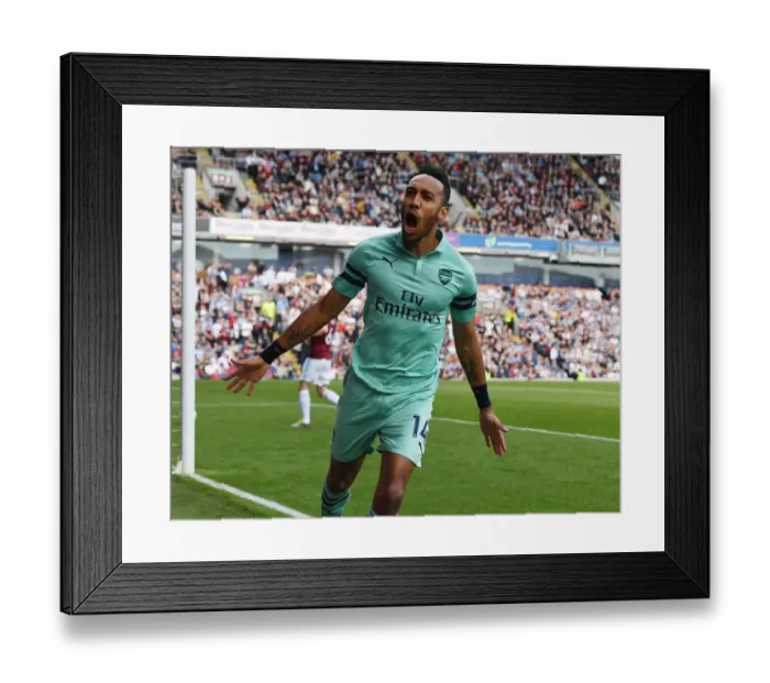 Framed Print : Aubameyang Scores First Goal: Burnley vs. Arsenal, Premier League 2018-19 Framed Print : Aubameyang Scores First Goal: Burnley vs. Arsenal, Premier League 2018-19