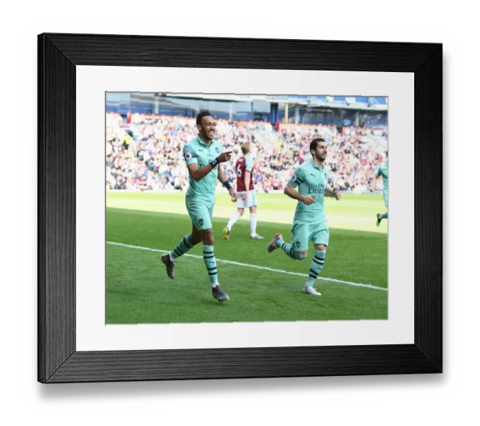 Framed Print : Arsenal's Aubameyang and Mkhitaryan: A Dynamic Duo Celebrates Their Goal Against Burnley (2018-19)